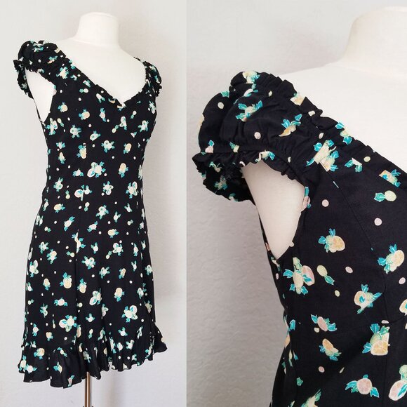 Free People Like A Lady Floral Printed Mini Dress S Black Bustier Open Back $108 - Picture 14 of 15